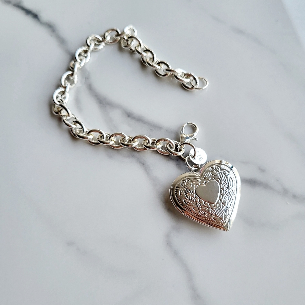 Silver Plated Heart Picture Locket Bracelet Charm Jewelry